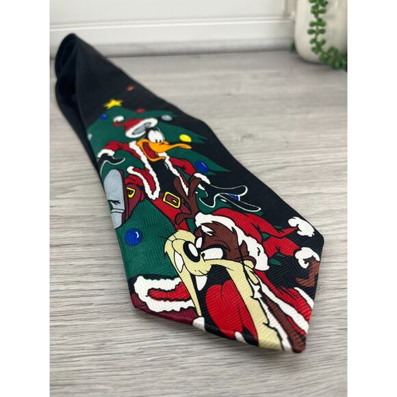 Mens Looney Toons 1997 Black Christmas Tie with Tasmanian Devil Taz & Daffy Duck - Picture 6 of 9